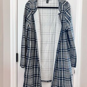 SHEIN Navy and White Plaid Trench Coat